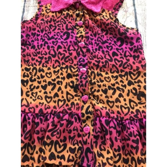 George Leopard Print Hearts Button Front Lace Ruffle Top Girl's Size Med. Pink - Picture 4 of 8